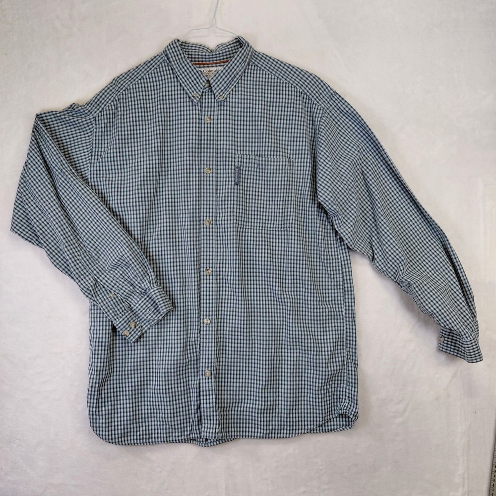 Columbia Sportswear Mens XL Blue Gingham Plaid Long Sleeve Button Down Shirt